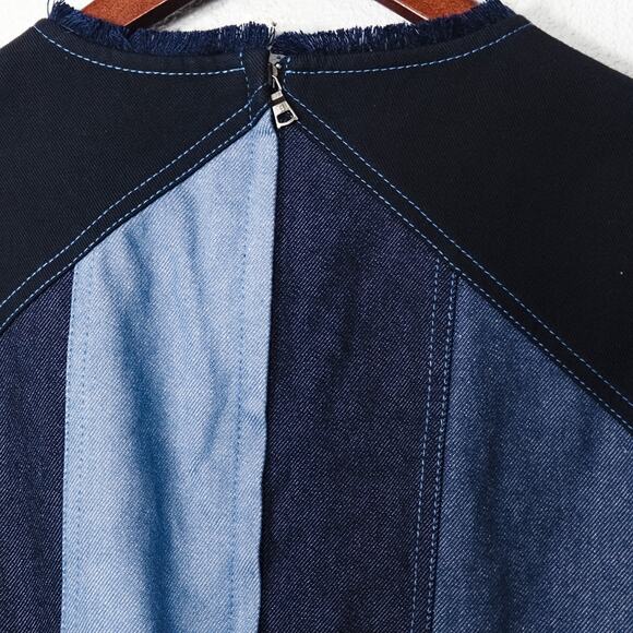 NEW BCBGMaxAzria Women’s Mae Top Denim Colorblock 100% Cotton Zip Back XXS - Picture 5 of 8